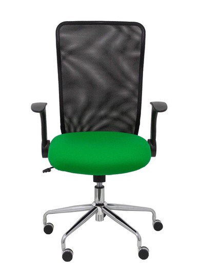 Modelo Minaya - Silla de oficina ergonómica con mecanismo basculante, brazos retráctiles y regulable en altura - Respaldo de malla transpirable y asiento tapizado en tejido BALI color verde