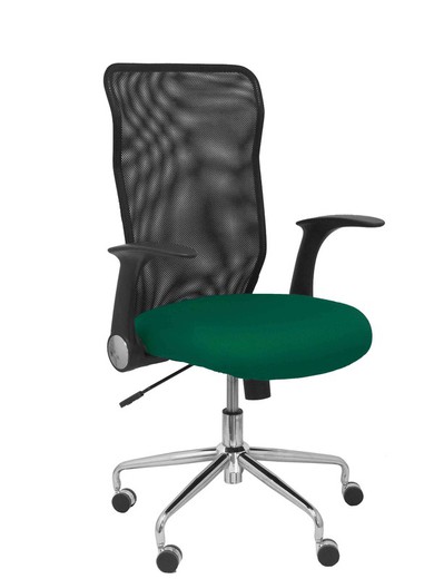 Modelo Minaya - Silla de oficina ergonómica con mecanismo basculante, brazos retráctiles y regulable en altura - Respaldo de malla transpirable y asiento tapizado en tejido BALI color verde botella.