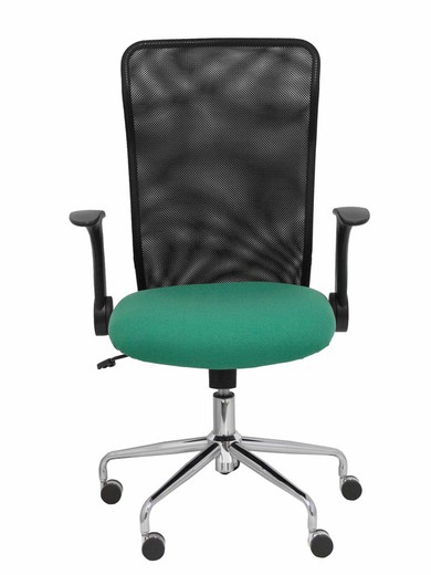 Modelo Minaya - Silla de oficina ergonómica con mecanismo basculante, brazos retráctiles y regulable en altura - Respaldo de malla transpirable y asiento tapizado en tejido BALI color verde esmeralda