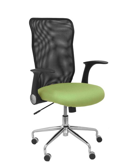 Modelo Minaya - Silla de oficina ergonómica con mecanismo basculante, brazos retráctiles y regulable en altura - Respaldo de malla transpirable y asiento tapizado en tejido BALI color verde oliva.