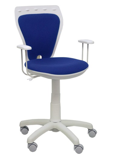 Modelo Ministyle - Silla juvenil ergonómica con mecanismo de contacto lama, regulable en altura y con brazos fijos color blanco - Asiento y respaldo tapizados en tejido bali color azul.