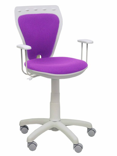 Modelo Ministyle - Silla juvenil ergonómica con mecanismo de contacto lama, regulable en altura y con brazos fijos color blanco - Asiento y respaldo tapizados en tejido bali color lila.