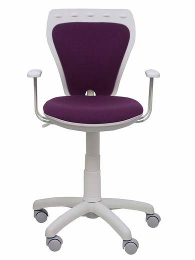 Modelo Ministyle - Silla juvenil ergonómica con mecanismo de contacto lama, regulable en altura y con brazos fijos color blanco - Asiento y respaldo tapizados en tejido bali color morado.