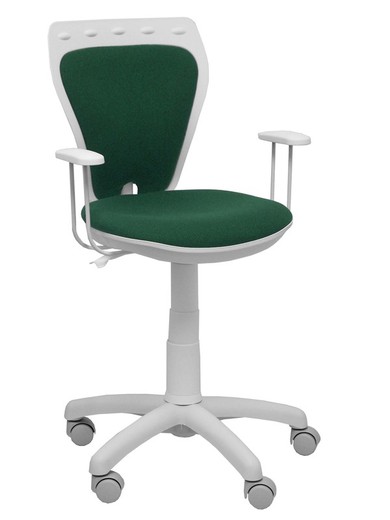 Modelo Ministyle - Silla juvenil ergonómica con mecanismo de contacto lama, regulable en altura y con brazos fijos color blanco - Asiento y respaldo tapizados en tejido bali color verde botella.