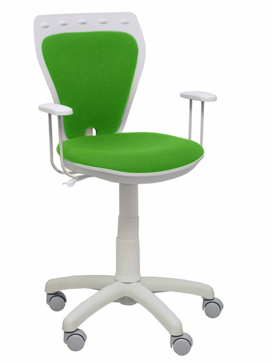 Modelo Ministyle - Silla juvenil ergonómica con mecanismo de contacto lama, regulable en altura y con brazos fijos color blanco - Asiento y respaldo tapizados en tejido bali color verde pistacho.