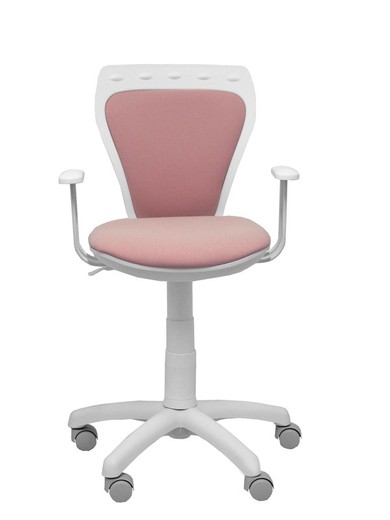 Modelo Ministyle - Silla juvenil ergonómica con mecanismo de contacto lama, regulable en altura y con brazos fijos color blanco - Asiento y respaldo tapizados en tejido ERA color rosa