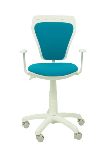 Modelo Ministyle - Silla juvenil ergonómica con mecanismo de contacto lama, regulable en altura y con brazos fijos color blanco- Asiento y respaldo tapizados en tejido MICRO color azul