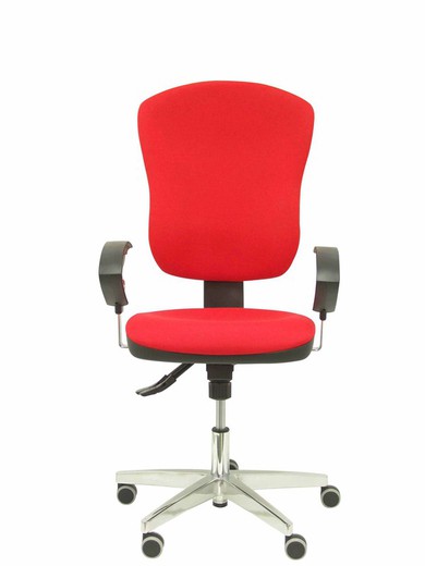 Modelo Moral - Silla de oficina ergonómica con mecanismo sincro, brazos regulables - Respaldo y asiento tapizado en tela color rojo.