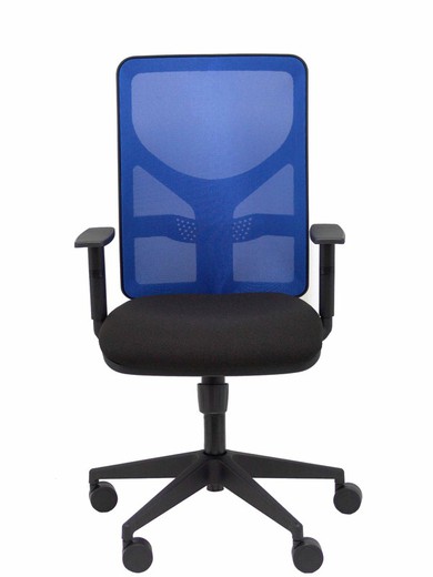 Modelo Motilla - Silla de oficina ergonómica con mecanismo sincro, brazos regulables y ajustable en altura - Respaldo de malla transpirable en color azul y asiento tapizados en tejido BALI color negro