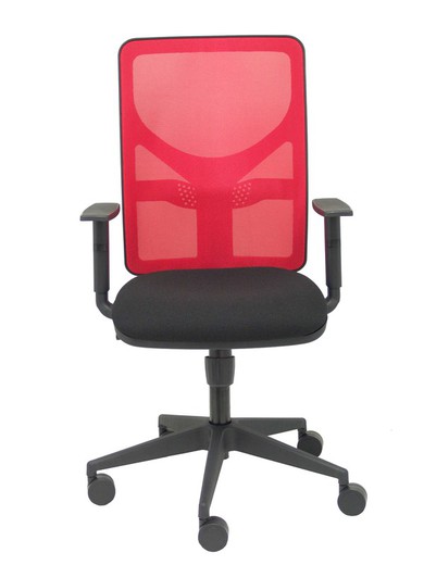 Modelo Motilla - Silla de oficina ergonómica con mecanismo sincro, brazos regulables y ajustable en altura - Respaldo de malla transpirable en color rojo y asiento tapizados en tejido BALI color negro