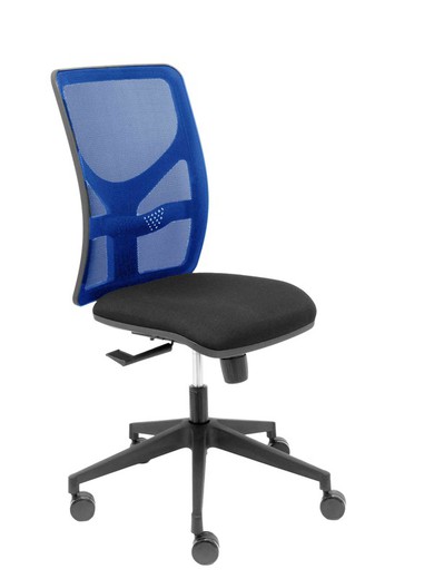 Modelo Motilla - Silla de oficina ergonómica con mecanismo sincro y ajustable en altura - Respaldo de malla transpirable en color azul y asiento tapizados en tejido BALI color negro.