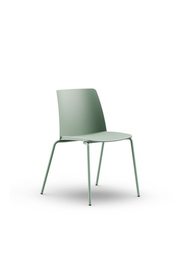 Modelo Orgaz - Pack de 4 sillas confidentes - Asiento y respaldo en PVC de color verde con estructura de hierro de cuatro patas, en color verde.