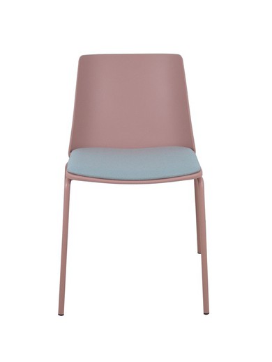 Modelo Orgaz - Pack de 4 sillas confidentes - Carcasa monobloque en PVC de color rosa con estructura de hierro de cuatro patas, en color rosa y asiento tapizado en bali color gris claro.