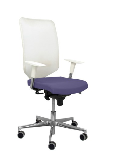 Modelo Ossa blanca - Silla de Oficina ergonómica con mecanismo sincro y regulable en altura - Respaldo de malla en color blanco y asiento tapizado en tejido BALI color azul claro