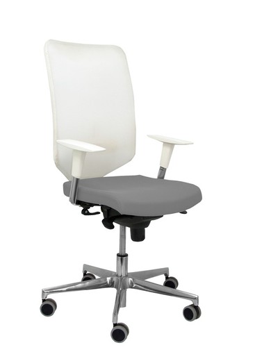 Modelo Ossa blanca - Silla de Oficina ergonómica con mecanismo sincro y regulable en altura - Respaldo de malla en color blanco y asiento tapizado en tejido BALI color gris medio