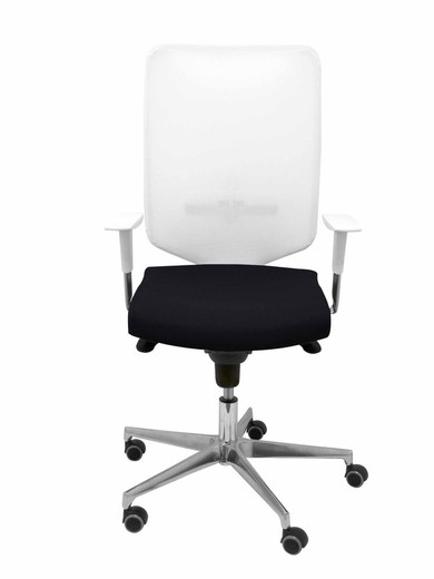 Modelo Ossa blanca - Silla de Oficina ergonómica con mecanismo sincro y regulable en altura - Respaldo de malla en color blanco y asiento tapizado en tejido BALI color negro