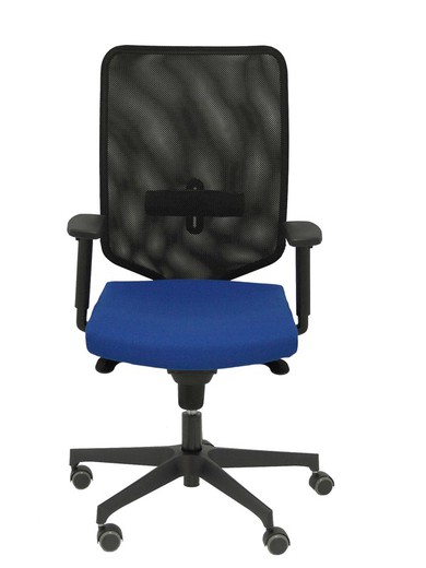 Modelo Ossa Negra - Silla de Oficina ergonómica con mecanismo sincro y regulable en altura - Respaldo de malla en color negro y asiento tapizado en tejido BALI color azul