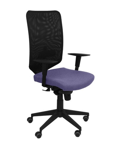 Modelo Ossa Negra - Silla de Oficina ergonómica con mecanismo sincro y regulable en altura - Respaldo de malla en color negro y asiento tapizado en tejido BALI color azul claro