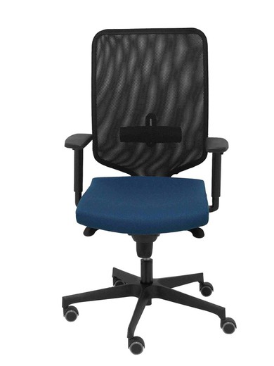 Modelo Ossa Negra - Silla de Oficina ergonómica con mecanismo sincro y regulable en altura - Respaldo de malla en color negro y asiento tapizado en tejido BALI color azul marino