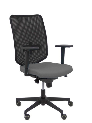 Modelo Ossa Negra - Silla de Oficina ergonómica con mecanismo sincro y regulable en altura - Respaldo de malla en color negro y asiento tapizado en tejido BALI color gris.