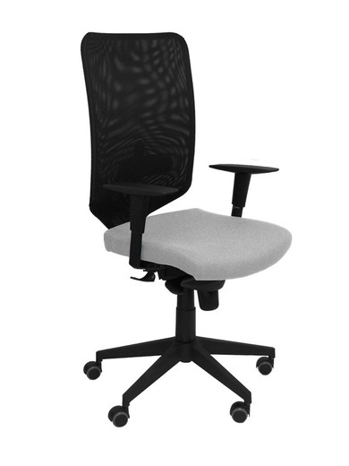 Modelo Ossa Negra - Silla de Oficina ergonómica con mecanismo sincro y regulable en altura - Respaldo de malla en color negro y asiento tapizado en tejido BALI color gris