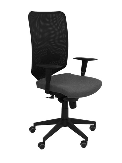 Modelo Ossa Negra - Silla de Oficina ergonómica con mecanismo sincro y regulable en altura - Respaldo de malla en color negro y asiento tapizado en tejido BALI color gris oscuro