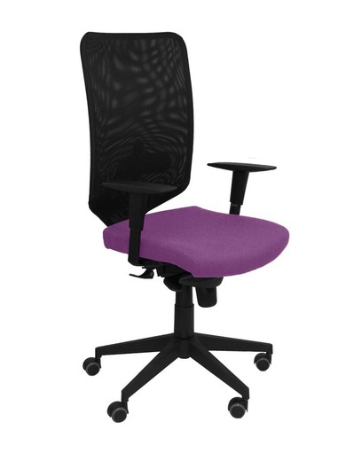 Modelo Ossa Negra - Silla de Oficina ergonómica con mecanismo sincro y regulable en altura - Respaldo de malla en color negro y asiento tapizado en tejido BALI color lila