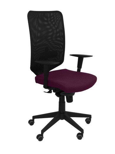 Modelo Ossa Negra - Silla de Oficina ergonómica con mecanismo sincro y regulable en altura - Respaldo de malla en color negro y asiento tapizado en tejido BALI color morado