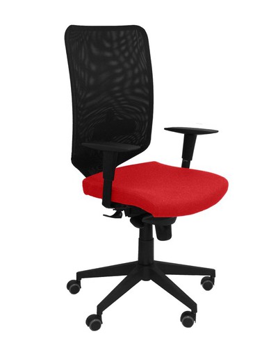 Modelo Ossa Negra - Silla de Oficina ergonómica con mecanismo sincro y regulable en altura - Respaldo de malla en color negro y asiento tapizado en tejido BALI color rojo