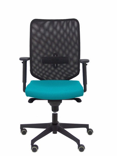 Modelo Ossa Negra - Silla de Oficina ergonómica con mecanismo sincro y regulable en altura - Respaldo de malla en color negro y asiento tapizado en tejido BALI color turquesa