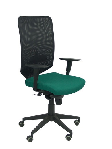 Modelo Ossa Negra - Silla de Oficina ergonómica con mecanismo sincro y regulable en altura - Respaldo de malla en color negro y asiento tapizado en tejido BALI color verde botella