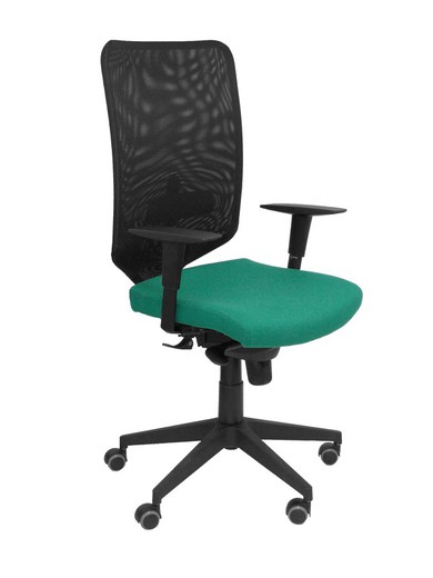 Modelo Ossa Negra - Silla de Oficina ergonómica con mecanismo sincro y regulable en altura - Respaldo de malla en color negro y asiento tapizado en tejido BALI color verde esmeralda