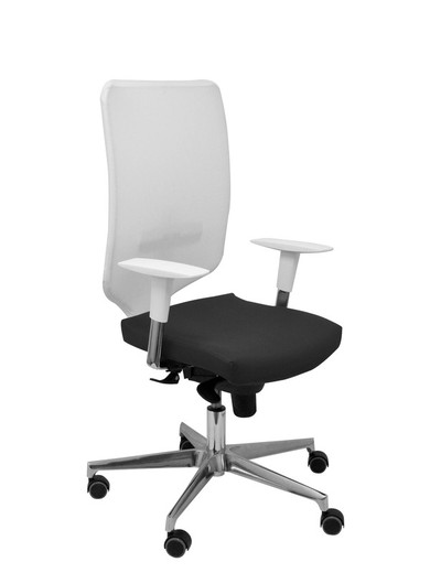 Modelo Ossa  Silla de Oficina ergonómica con mecanismo sincro y regulable en altura  Respaldo de malla en color blanco y asiento tapizado en similpiel color negro