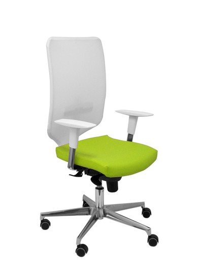 Modelo Ossa  Silla de Oficina ergonómica con mecanismo sincro y regulable en altura  Respaldo de malla en color blanco y asiento tapizado en similpiel color pistacho