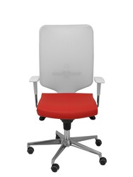 Modelo Ossa  Silla de Oficina ergonómica con mecanismo sincro y regulable en altura  Respaldo de malla en color blanco y asiento tapizado en similpiel color rojo