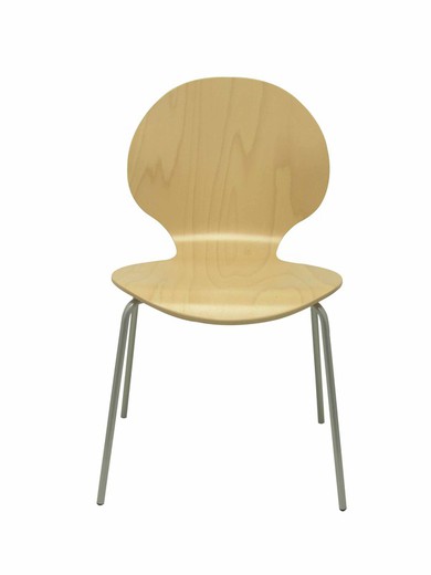 Modelo Peñas - Pack 4 sillas confidentes con estructura gris - Asiento y respaldo de madera color haya.