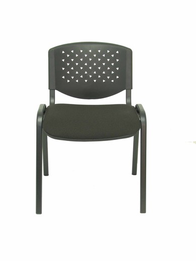 Modelo Pétrola  Pack 4 sillas confidente ergonómica, apilable, multiusos y estructura en color negro  Respaldo de PVC color negro y asiento tapizado en tejido ARAN color negro