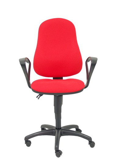 Modelo Punkt - Silla de oficina ergonómica con mecanismo de contacto permanente de doble maneta, regulable en altura y brazos fijos - Asiento y respaldo tapizados en tejido ARAN color rojo