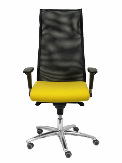 Modelo Sahuco - Sillón de dirección ergonómico con mecanismo sincro y regulable en altura - Respaldo de malla transpirable y asiento tapizados en tejido BALI color amarillo