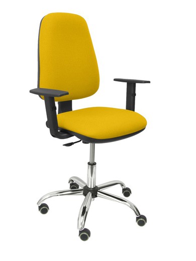 Modelo Sierra CP - Silla de oficina ergonómica con mecanismo de contacto permanente y regulable en altura - Asiento y tejido tapizado en tejido BALI color amarillo (BRAZOS REGULABLES EN ALTURA)