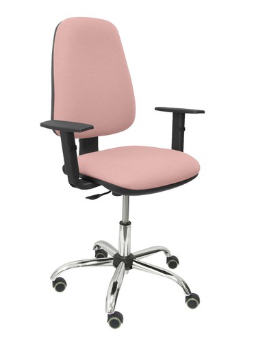 Modelo Sierra CP - Silla de oficina ergonómica con mecanismo de contacto permanente y regulable en altura - Asiento y tejido tapizado en tejido BALI color rosa (BRAZOS REGULABLES EN ALTURA)