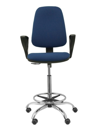 Modelo Sierra CP - Taburete ergonómico con mecanismo de contacto permanente y asiento regulable en altura - Asiento y respaldo tapizado en tejido BALI color azul marino (BRAZOS FIJOS INCLUIDOS)