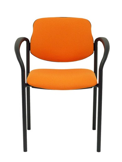 Modelo Styl - Silla confidente de 4 patas, con brazos y estructrua negra - Asiento y respaldo tapizados en tejido BALI color naranja