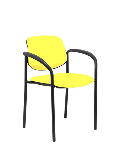 Modelo Styl - Silla confidente de 4 patas, con brazos y estructrua negra - Asiento y respaldo tapizados en tejido similpiel amarillo