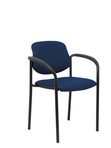 Modelo Styl - Silla confidente de 4 patas, con brazos y estructrua negra - Asiento y respaldo tapizados en tejido similpiel azul marino