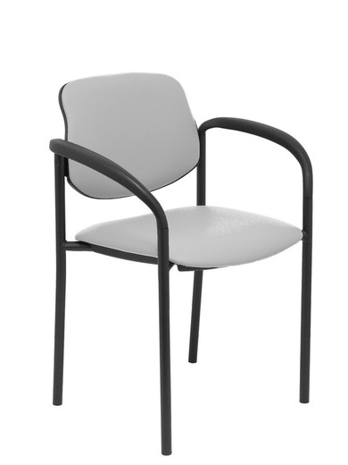 Modelo Styl - Silla confidente de 4 patas, con brazos y estructrua negra - Asiento y respaldo tapizados en tejido similpiel gris