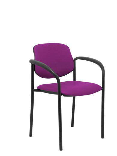 Modelo Styl - Silla confidente de 4 patas, con brazos y estructrua negra - Asiento y respaldo tapizados en tejido similpiel morado