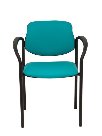 Modelo Styl - Silla confidente de 4 patas, con brazos y estructrua negra - Asiento y respaldo tapizados en tejido similpiel verde