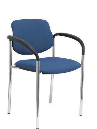 Modelo Styl - Silla confidente de 4 patas y estructrua cromada con brazos - Asiento y respaldo tapizados en tejido BALI color azul marino