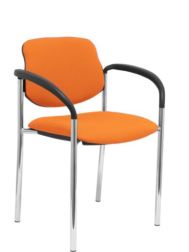 Modelo Styl - Silla confidente de 4 patas y estructrua cromada con brazos - Asiento y respaldo tapizados en tejido BALI color naranja